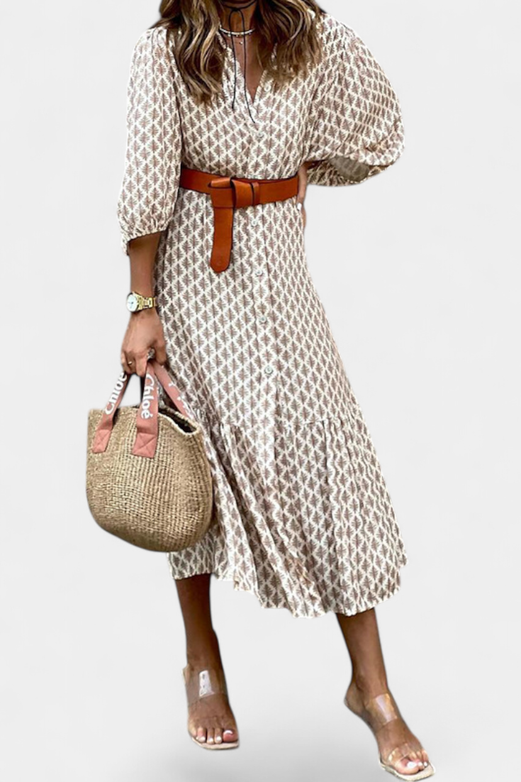 Vestido Midi Antonia con Cintura Ajustable y Botones