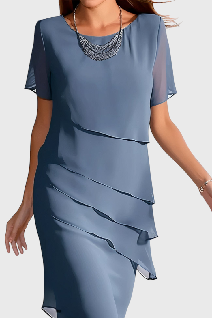 Vestido Mia de Chiffon y Algodón con Flecos