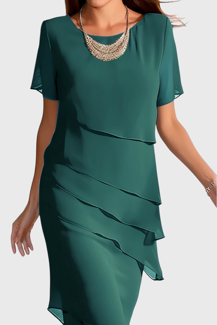 Vestido Mia de Chiffon y Algodón con Flecos