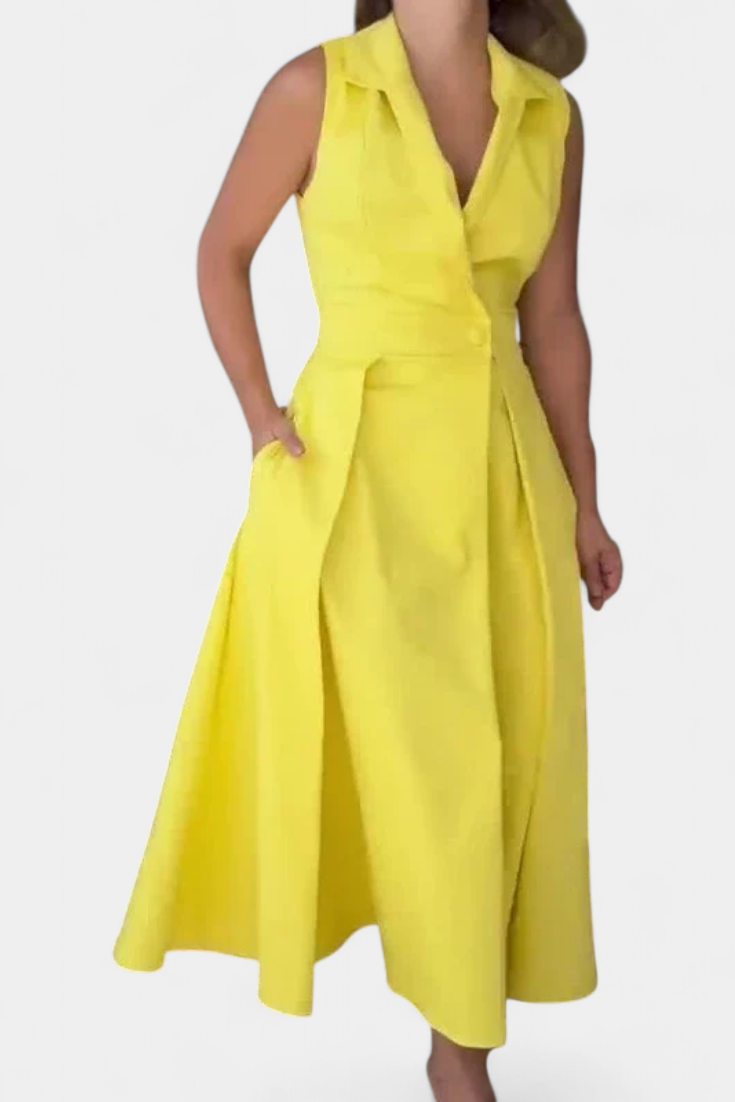 Vestido Blazer Sin Mangas Beverly con Corte A y Botones