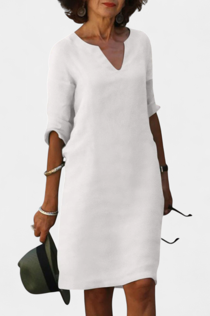 Vestido Elowen con escote en V y mangas tres cuartos