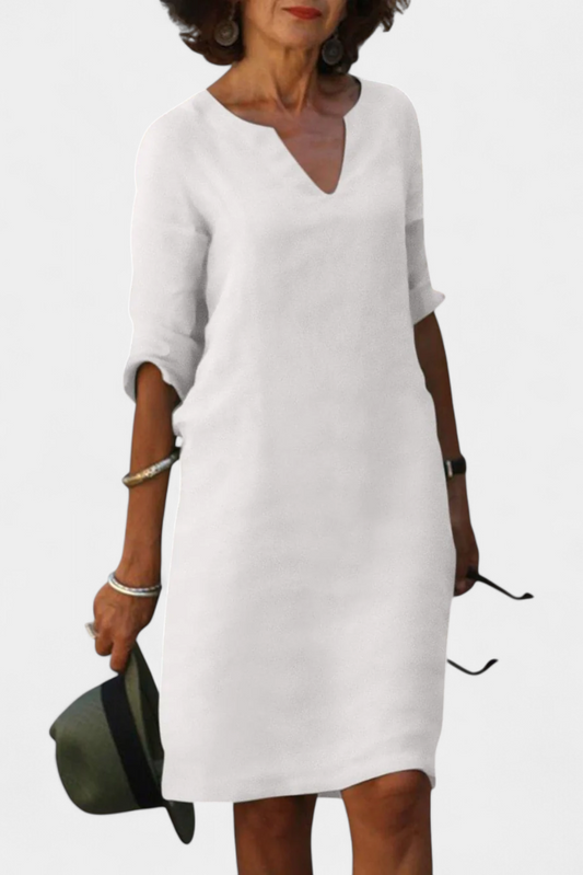 Vestido Elowen con escote en V y mangas tres cuartos