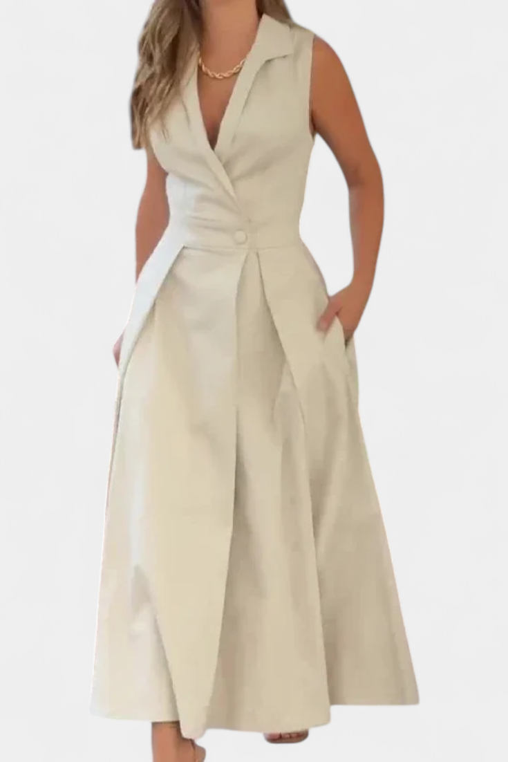 Vestido Blazer Sin Mangas Beverly con Corte A y Botones