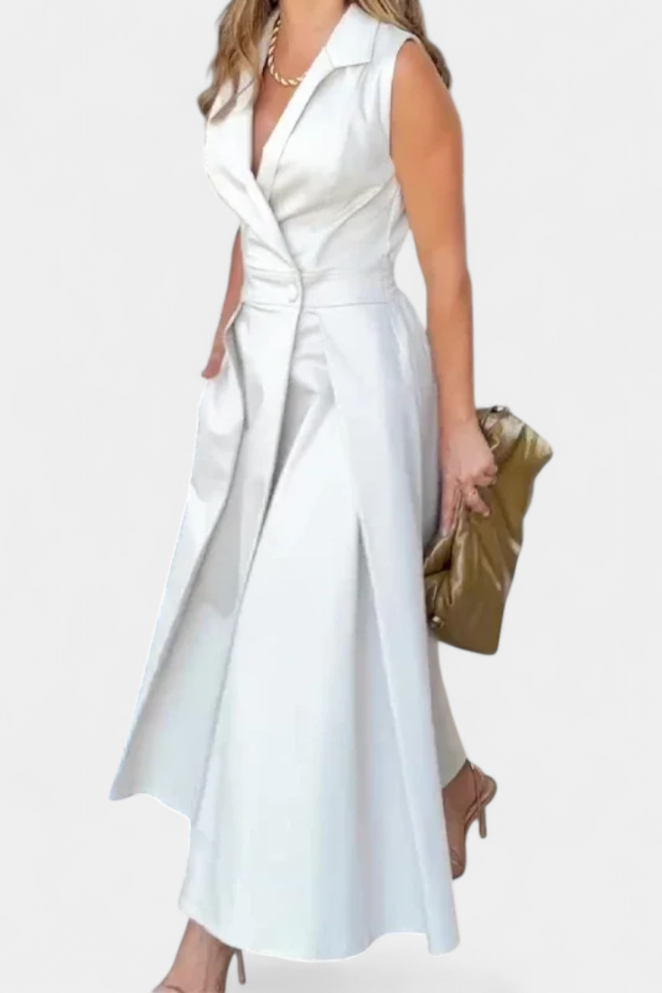 Vestido Blazer Sin Mangas Beverly con Corte A y Botones