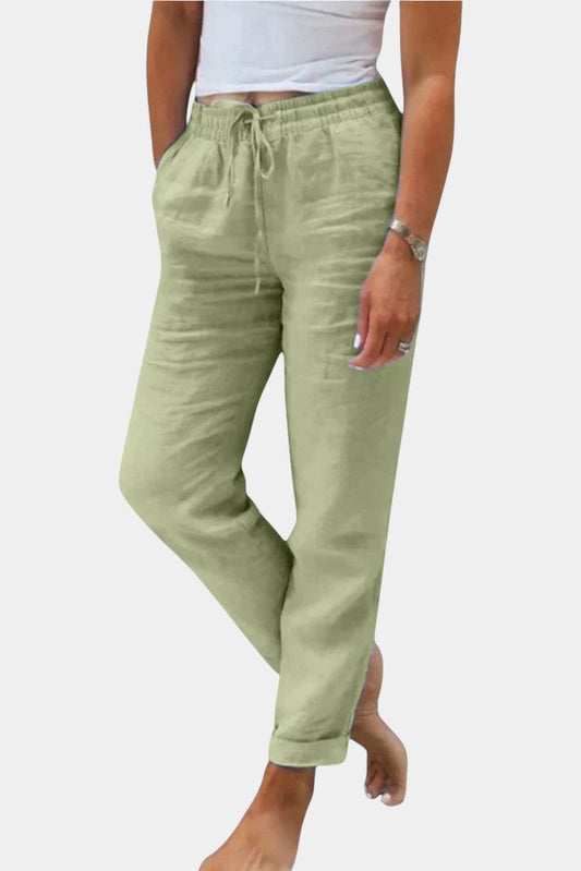 Pantalones de Mezcla de Lino Violeta de Corte Relajado