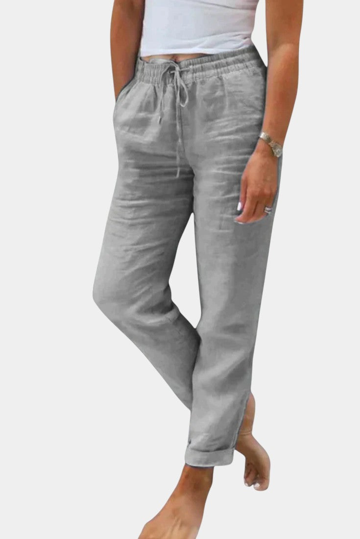 Pantalones de Mezcla de Lino Violeta de Corte Relajado