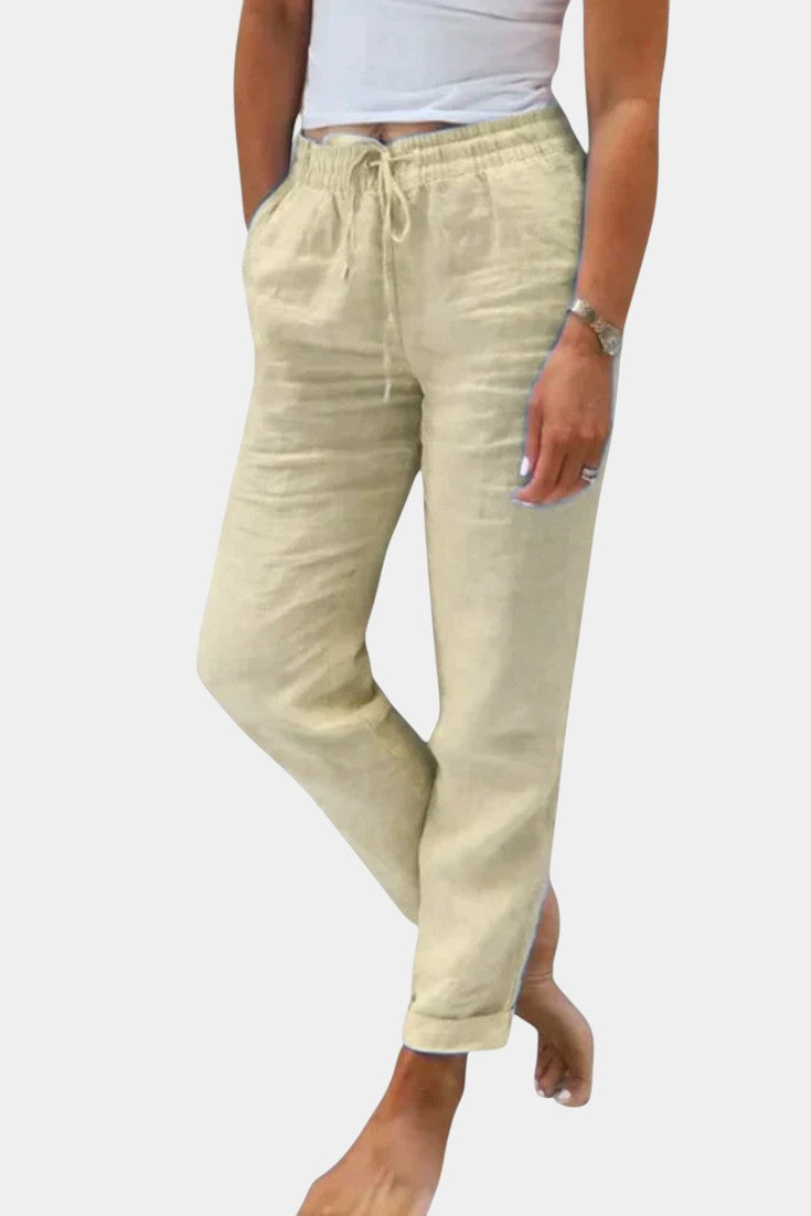 Pantalones de Mezcla de Lino Violeta de Corte Relajado