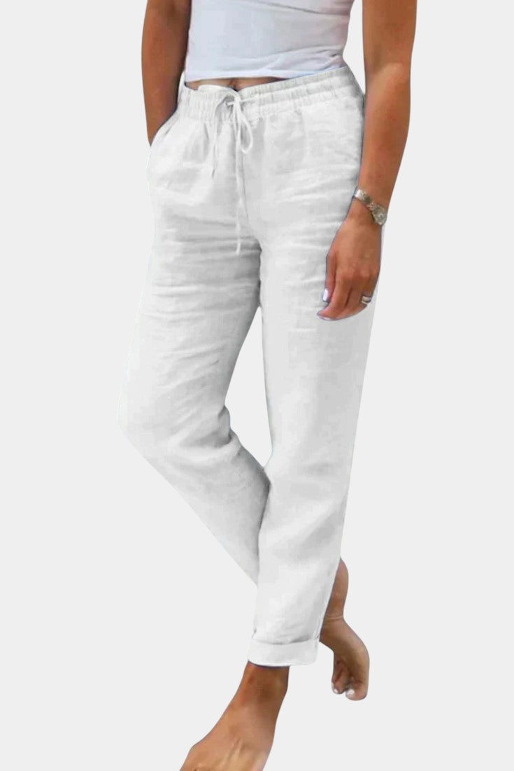 Pantalones de Mezcla de Lino Violeta de Corte Relajado