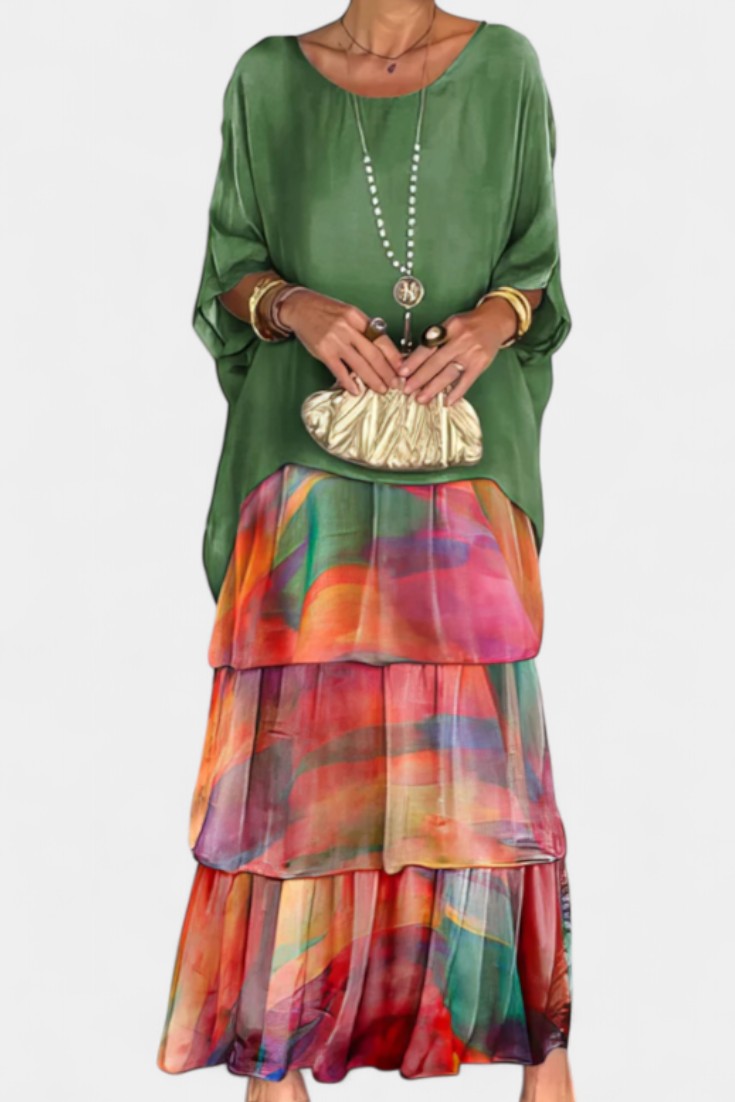 Vestido Maxi Batwing Caroline con Estampado