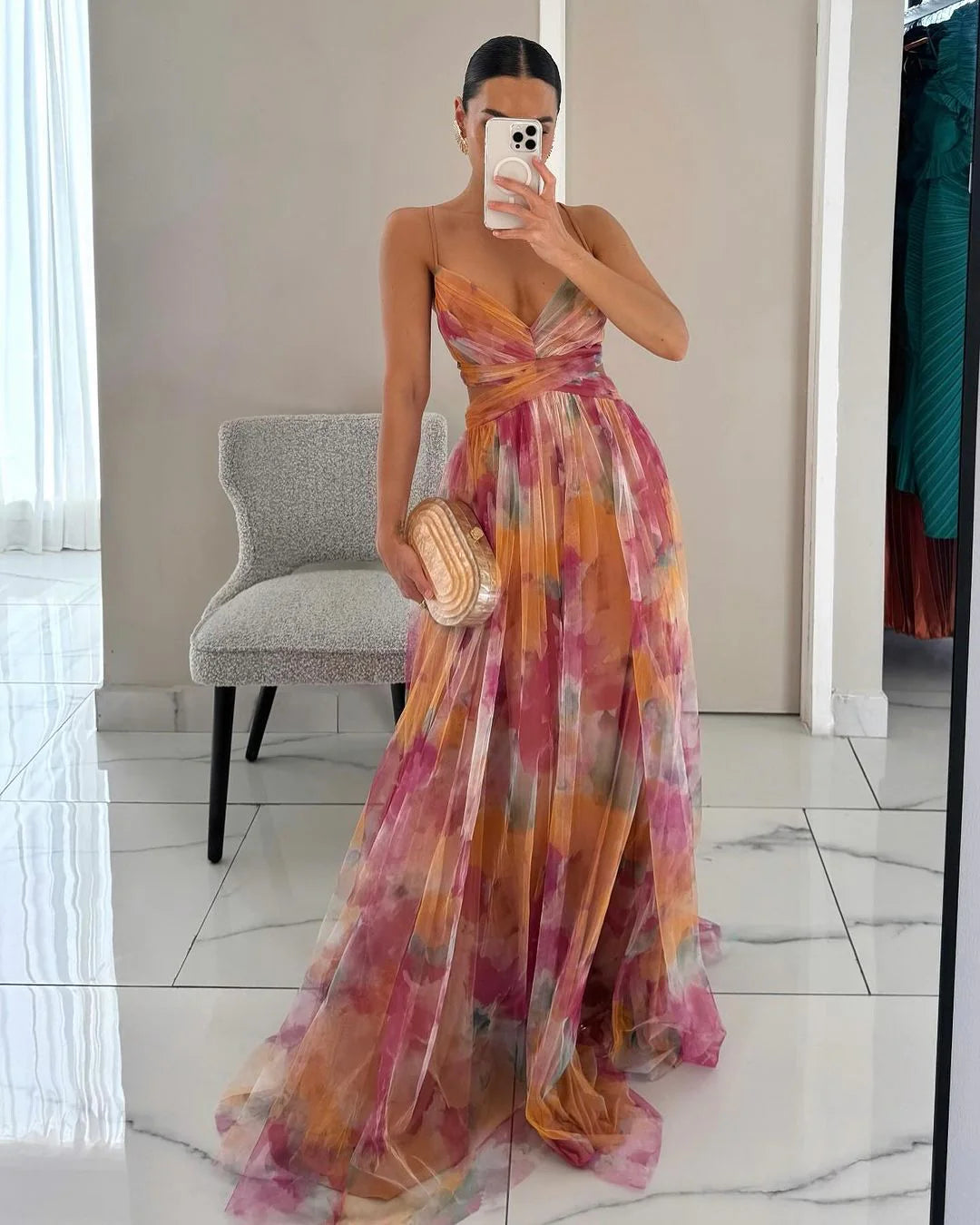 Isabela: Un precioso vestido largo con estampado floral