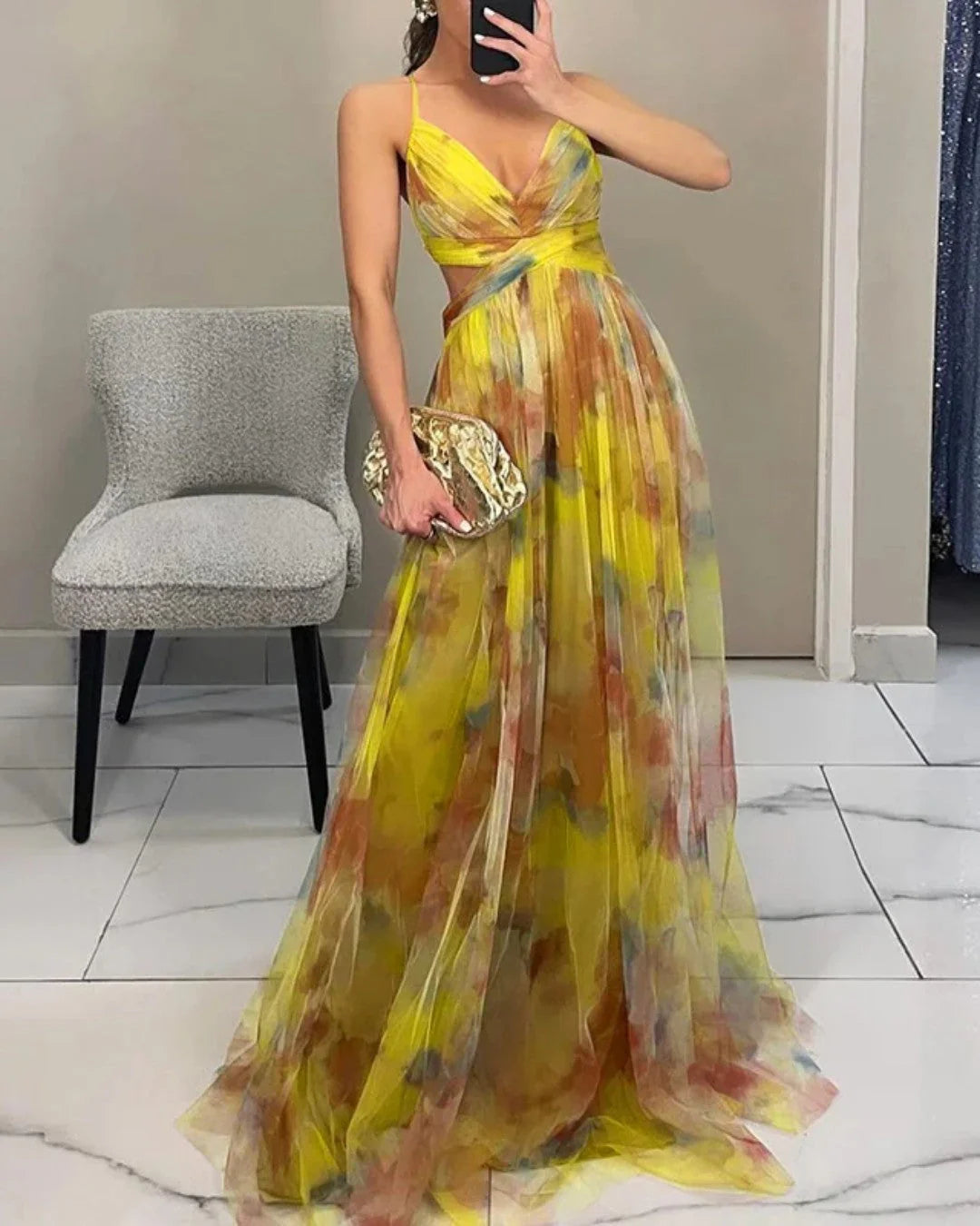 Isabela: Un precioso vestido largo con estampado floral