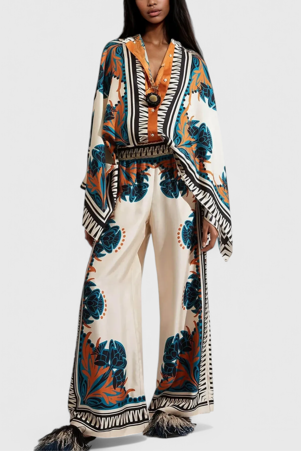 Conjunto Floral de Satén Beatriz al Atardecer