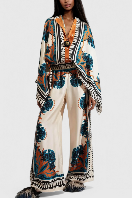 Conjunto Floral de Satén Beatriz al Atardecer