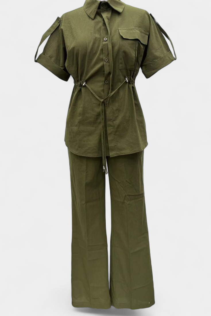 Conjunto de Camisa y Pantalones de Algodón y Lino Lani