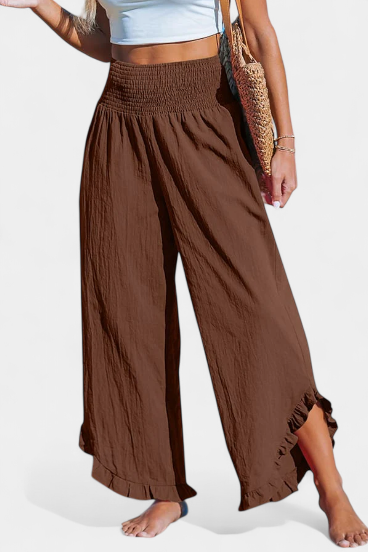 Pantalones Palazzo Justina con Volantes y Cintura Alta