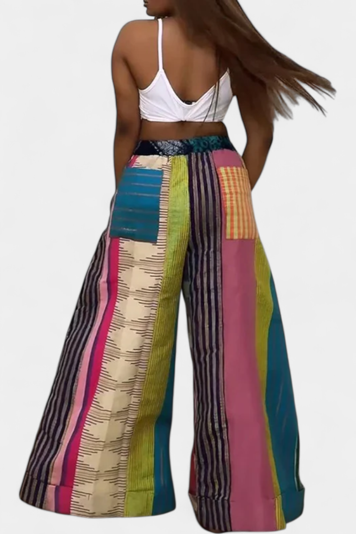 Pantalones Anchos Casual Claudine con Estampado Rayado