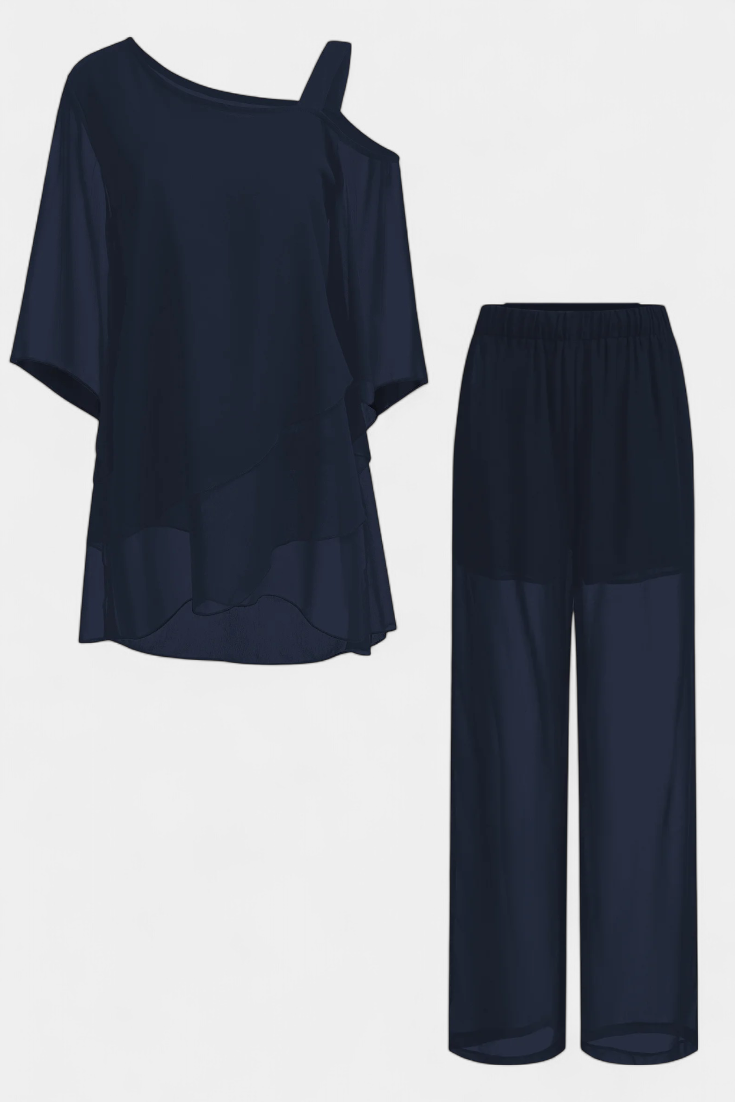 Conjunto Kitty de Dos Piezas con Diseño Off-Shoulder y Silueta Fluida