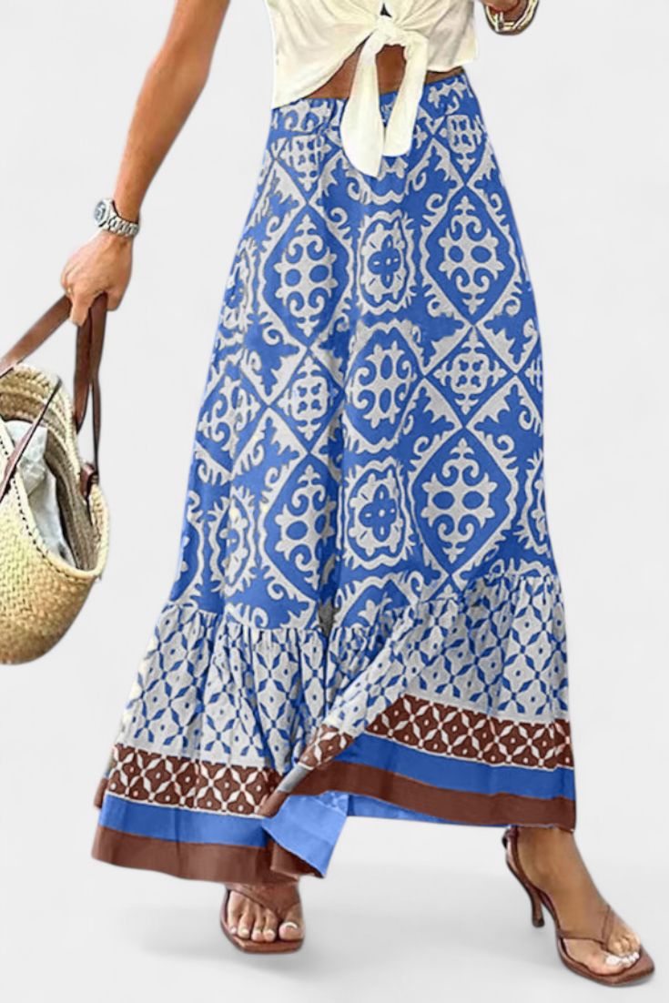 Falda Maxi Impresa Ethel con Volantes