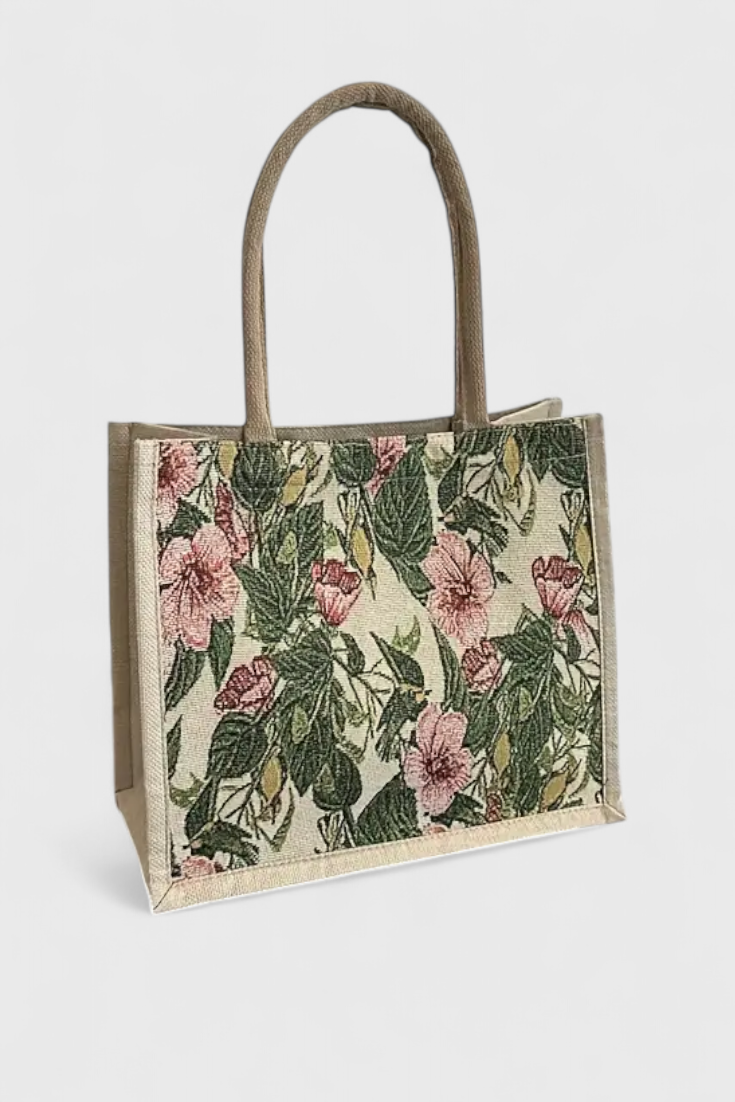 Bolsa de Yute Taila con Estampado Floral y Diseño Ecológico