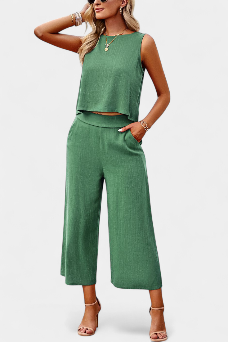 Conjunto Lavinia de Top y Pantalones Cortos en Lino y Algodón