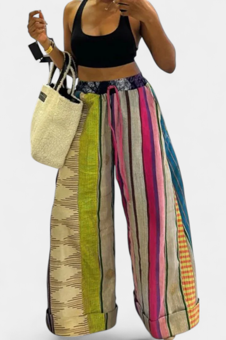 Pantalones Anchos Casual Claudine con Estampado Rayado