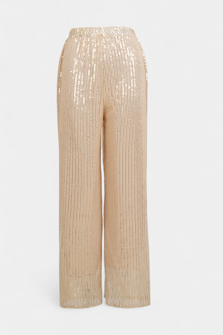 Pantalones de Lentejuelas de Cintura Alta Elva con Corte Relajado