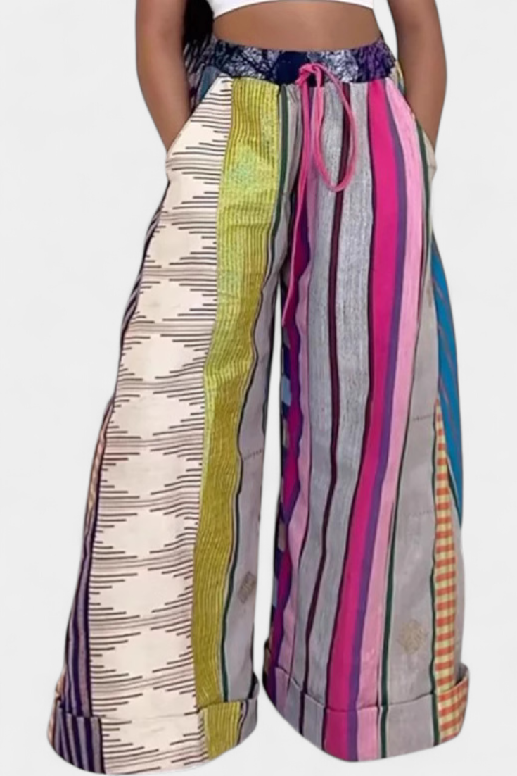 Pantalones Anchos Casual Claudine con Estampado Rayado
