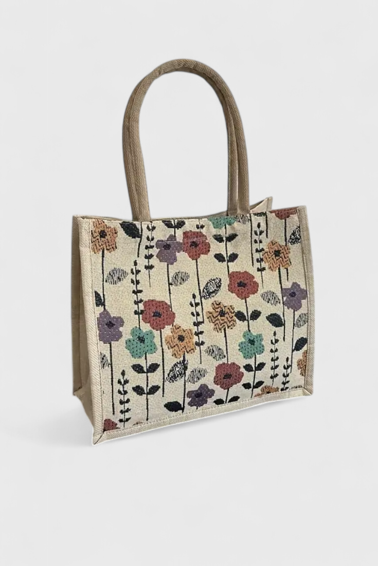 Bolsa de Yute Taila con Estampado Floral y Diseño Ecológico