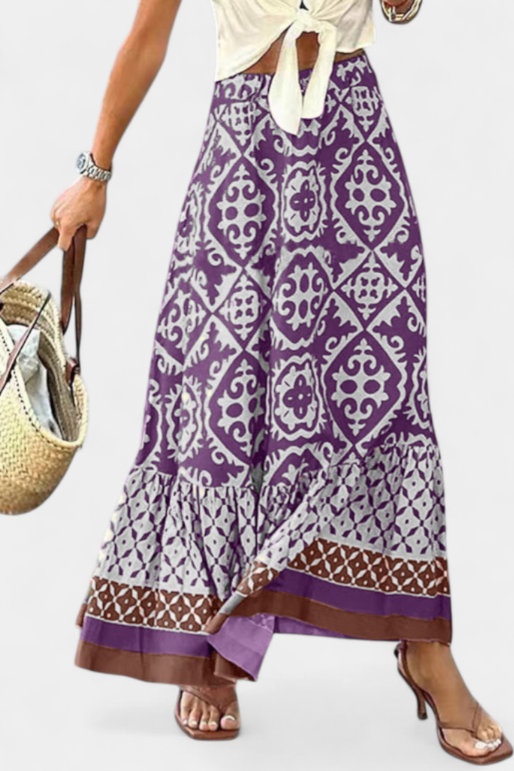 Falda Maxi Impresa Ethel con Volantes