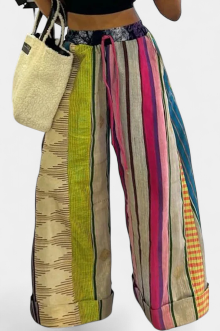 Pantalones Anchos Casual Claudine con Estampado Rayado