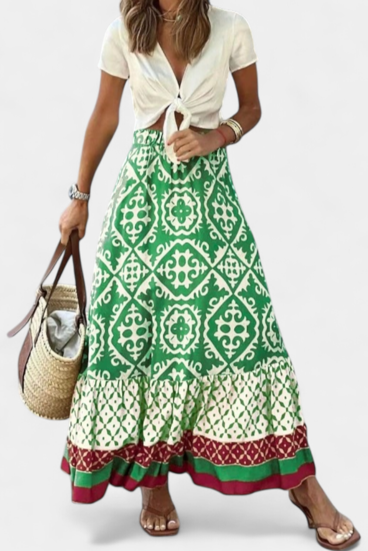 Falda Maxi Impresa Ethel con Volantes