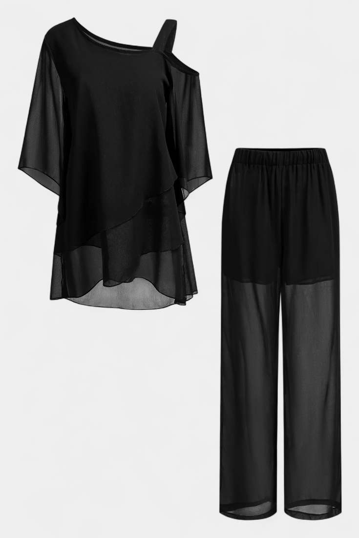 Conjunto Kitty de Dos Piezas con Diseño Off-Shoulder y Silueta Fluida