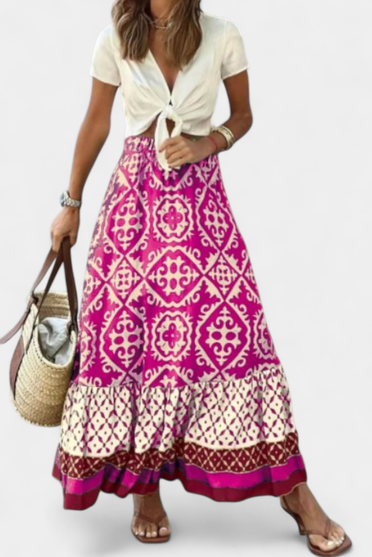 Falda Maxi Impresa Ethel con Volantes