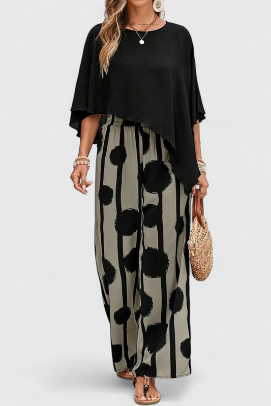 Conjunto Asimétrico Aleida con Top y Pantalones Impresos