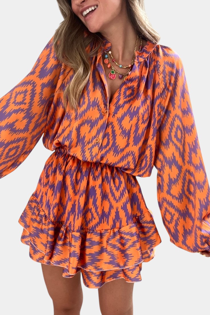 Mono Mini Yasmine con Volantes y Estampado Ikat