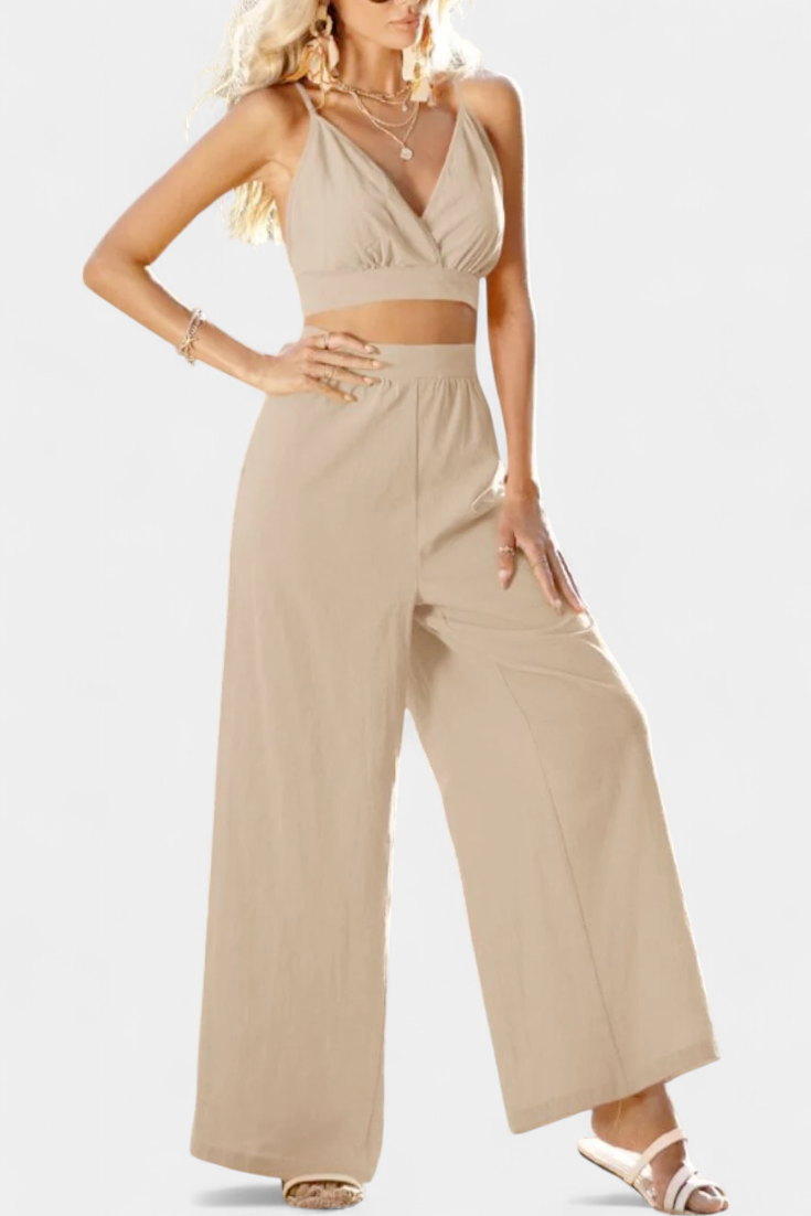 Chaleco de Encaje con Espalda Abierta Valentina y Pantalones de Pierna Ancha