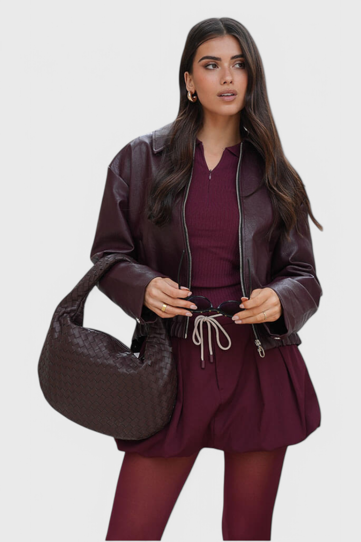 Bolso Tejido Mediano Lila con Detalle de Nudo